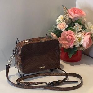 Vince Camuto Brown Snake Dual Zipper Crossbody EUC